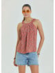 Halter Neck Button Detail Pleated Pink Floral Blouse 4675